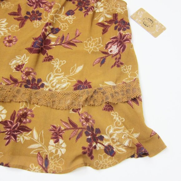 Mason & Belle Boho Tunic Top Medium Sleeveless Lace Ruffle Tan Floral NEW - Picture 6 of 13